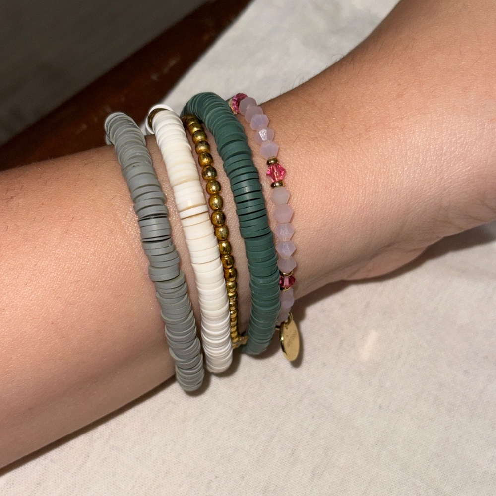 Heishi Beaded Bracelet Stack Set | Sisters Letter Beads | Boho Surf Jewelry